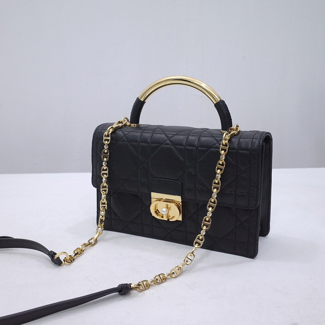 Medium Dior Ange Bag Black Macrocannage Lambskin